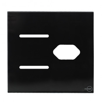 Placa p/ 2 Interruptorres + Tomada 4x4 - Novara Glass Preto Brilhante